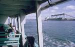 <span class="caption-caption">River cruising past the Pinkenba grain loading wharf</span>, 1970. <br />Slide, collection of <span class="caption-contributor">Robin Barron</span>.
