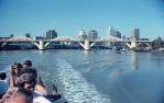 <span class="caption-caption">William Jolly Bridge, Brisbane River gravel dredgings on right, Brisbane</span>, 1978. <br />Slide, collection of <span class="caption-contributor">Robin Barron</span>.