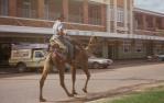 <span class="caption-caption">Elderslie Street, North Gregory Hotel and camel from outback procession, Winton</span>, 1972. <br />Slide, collection of <span class="caption-contributor">Bernie Searle & Loretta Searle</span>.