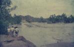 <span class="caption-caption">Cloncurry River, in flood before the new bridge was built</span>, 1960. <br />Slide, collection of <span class="caption-contributor">Edward Robertson</span>.