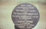 <span class="caption-caption">Plaque of South Australian and Queensland groups of the Royal Geographical Society of Australasia meeting at Haddon Corner, Barcoo Shire</span>, 1985. <br />Slide, collection of <span class="caption-contributor">Marie Hayes</span>.