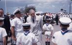 <span class="caption-caption">Governor of Queensland, Sir Henry Abel Smith, at a memorial assigning the wrecked ship Gayundah to be a breakwater, Redcliffe</span>, 1961. <br />Slide, collection of <span class="caption-contributor">Richard Hopkins</span>.