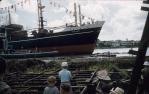 <span class="caption-caption">Tugs turn the Kangaroo after its launch, Kangaroo Point</span>, 1962. <br />Slide, collection of <span class="caption-contributor">Richard Hopkins</span>.
