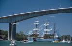 <span class="caption-caption">Tall ship under Captain Cook Bridge</span>, 1987. <br />Slide, collection of <span class="caption-contributor">Ruth Read</span>.