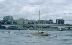 <span class="caption-caption">Tall ship flotilla Brisbane River</span>, 1987. <br />Slide, collection of <span class="caption-contributor">Ruth Read</span>.