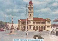 <span class="caption-caption">Post Office, Bundaberg</span>, c1938. <br />Postcard folder by <span class="caption-publisher">Murray Views Pty Ltd</span>, collection of <span class="caption-contributor">Centre for the Government of Queensland</span>.
