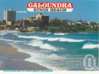 <span class="caption-caption">Boisterous surf at King's Beach Caloundra</span>, c1984. <br />Postcard folder by <span class="caption-publisher">Wren Souvenirs</span>, collection of <span class="caption-contributor">Centre for the Government of Queensland</span>.