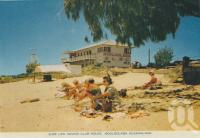 <span class="caption-caption">Surf Life Saving Club House, Mooloolaba</span>, c1961. <br />Postcard folder by <span class="caption-publisher">Sydney G Hughes Pty Ltd</span>, collection of <span class="caption-contributor">Centre for the Government of Queensland</span>.