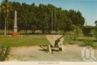 <span class="caption-caption">Blackall Memorial Park</span>, c1964. <br />Postcard folder by <span class="caption-publisher">Sydney G Hughes Pty Ltd</span>, collection of <span class="caption-contributor">Centre for the Government of Queensland</span>.