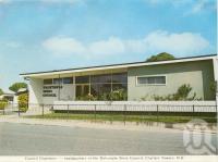 <span class="caption-caption">Council Chambers - headquarters of the Dalrymple Shire Council, Charters Towers</span>, c1972. <br />Postcard folder by <span class="caption-publisher">Murray Views Pty Ltd</span>, collection of <span class="caption-contributor">Centre for the Government of Queensland</span>.