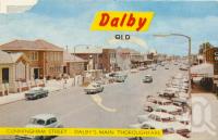 <span class="caption-caption">Cunningham Street, Dalby's main thoroughfare</span>, 1972. <br />Postcard folder by <span class="caption-publisher">Samuel Lee & Co Pty Ltd</span>, collection of <span class="caption-contributor">Centre for the Government of Queensland</span>.