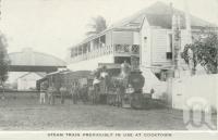 <span class="caption-caption">Steam train, Cooktown</span>, c1960. <br />Postcard folder by <span class="caption-publisher">Unknown Publisher</span>, collection of <span class="caption-contributor">Centre for the Government of Queensland</span>.