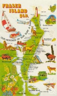 <span class="caption-caption">Fraser Island</span>, c1975. <br />Postcard folder by <span class="caption-publisher">Murray Views Pty Ltd</span>, collection of <span class="caption-contributor">Centre for the Government of Queensland</span>.