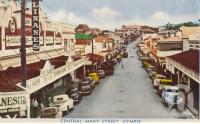 <span class="caption-caption">Central Mary Street, Gympie</span>, c1956. <br />Postcard folder by <span class="caption-publisher">Murray Views Pty Ltd</span>, collection of <span class="caption-contributor">Centre for the Government of Queensland</span>.