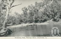 <span class="caption-caption">Swimming pool, Warrego River, Charleville</span>, c1958. <br />Postcard folder by <span class="caption-publisher">Murray Views Pty Ltd</span>, collection of <span class="caption-contributor">John Young</span>.