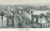 <span class="caption-caption">Victoria Bridge, Brisbane</span>, c1938. <br />Postcard folder by <span class="caption-publisher">Sydney G Hughes Pty Ltd</span>, collection of <span class="caption-contributor">Centre for the Government of Queensland</span>.