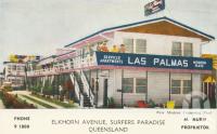 <span class="caption-caption">Las Palmas, Elkhorn Avenue, Surfers Paradise</span>, c1956. <br />Postcard by <span class="caption-publisher">Unknown Publisher</span>, collection of <span class="caption-contributor">Centre for the Government of Queensland</span>.