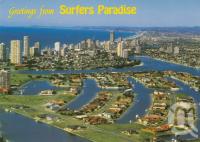 <span class="caption-caption">Aerial view of Surfers Paradise with Paradise Waters residential canal development in the foreground</span>, c1985. <br />Postcard by <span class="caption-publisher">Nu-Color-Vue</span>, collection of <span class="caption-contributor">Centre for the Government of Queensland</span>.