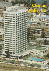 <span class="caption-caption">Chateau Quality Inn, The Esplanade, Surfers Paradise</span>, c1970. <br />Postcard by <span class="caption-publisher">Sydney G. Hughes Pty Ltd</span>, collection of <span class="caption-contributor">Centre for the Government of Queensland</span>.
