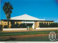 <span class="caption-caption">Quilpie Shire Hall</span>, c1962. <br />Postcard folder by <span class="caption-publisher">Murray Views Pty Ltd</span>, collection of <span class="caption-contributor">Centre for the Government of Queensland</span>.