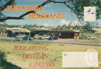 <span class="caption-caption">Boolarong Drive-in Espresso, Alexandra Headland</span>, c1958. <br />Postcard folder by <span class="caption-publisher">Sydney G Hughes Pty Ltd</span>, collection of <span class="caption-contributor">Centre for the Government of Queensland</span>.
