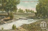 <span class="caption-caption">Weir, Bungeworgorai Creek, near Roma</span>, c1910. <br />Postcard by <span class="caption-publisher">Unknown Publisher</span>, collection of <span class="caption-contributor">Centre for the Government of Queensland</span>.