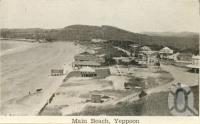 <span class="caption-caption">Main beach, Yeppoon</span>, c1938. <br />Postcard folder by <span class="caption-publisher">Unknown Publisher</span>, collection of <span class="caption-contributor">Centre for the Government of Queensland</span>.