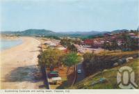 <span class="caption-caption">Overlooking esplanade and surfing beach, Yeppoon</span>, 1965. <br />Postcard folder by <span class="caption-publisher">Murray Views Pty Ltd</span>, collection of <span class="caption-contributor">Centre for the Government of Queensland</span>.