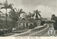 <span class="caption-caption">Railway Station, Kuranda</span>, 1938. <br />Postcard folder by <span class="caption-publisher">Murray Views Pty Ltd</span>, collection of <span class="caption-contributor">Centre for the Government of Queensland</span>.