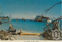 <span class="caption-caption">MV Mirana at Amity Point, North Stradbroke Island</span>, c1960. <br />Postcard folder by <span class="caption-publisher">Sydney G Hughes Pty Ltd</span>, collection of <span class="caption-contributor">Centre for the Government of Queensland</span>.