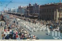 <span class="caption-caption">The parade, Carnival of Flowers, Ruthven Street, Toowoomba</span>, c1960. <br />Postcard folder by <span class="caption-publisher">Murray Views Pty Ltd</span>, collection of <span class="caption-contributor">Centre for the Government of Queensland</span>.