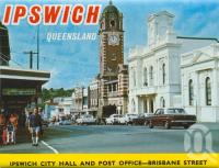 <span class="caption-caption">Ipswich City Hall and post office, Brisbane Street, Ipswich</span>, c1974. <br />Postcard folder by <span class="caption-publisher">Sydney G Hughes Pty Ltd</span>, collection of <span class="caption-contributor">Centre for the Government of Queensland MS</span>.