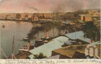 <span class="caption-caption">Customs House and City Wharves, Brisbane</span>, 1905. <br />Postcard by <span class="caption-publisher">Unknown Publisher</span>, collection of <span class="caption-contributor">Centre for the Government of Queensland MS</span>.