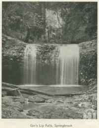 <span class="caption-caption">Gin's Lip Falls, Springbrook</span>, 1937. <br />Booklet, collection of <span class="caption-contributor">John Young</span>.