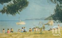 <span class="caption-caption">Aquaplaning at Happy Bay, Long Island, Barrier Reef</span>, 1950. <br />Booklet, collection of <span class="caption-contributor">John Young</span>.