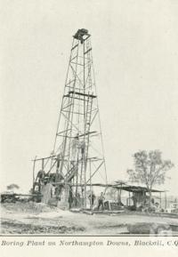 <span class="caption-caption">Boring plant on Northampton Downs, Blackall</span>. <br />From <span class="caption-book">Queensland Sheep and Wool Industry</span>, <span class="caption-creator">Queensland Government Intelligence and Tourist Bureau</span>, Brisbane, 1918, collection of <span class="caption-contributor">Centre for the Government of Queensland</span>.