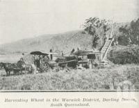 <span class="caption-caption">Harvesting wheat in the Warwick District, Darling Downs</span>. <br />From <span class="caption-book">The Pocket Queensland</span>, <span class="caption-creator">Queensland Government Intelligence and Tourist Bureau</span>, Brisbane, 1921, collection of <span class="caption-contributor">Centre for the Government of Queensland</span>.
