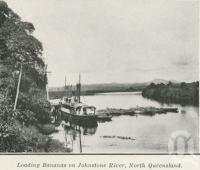 <span class="caption-caption">Loading bananas on Johnstone River</span>. <br />From <span class="caption-book">The Pocket Queensland</span>, <span class="caption-creator">Queensland Government Intelligence and Tourist Bureau</span>, Brisbane, 1921, collection of <span class="caption-contributor">Centre for the Government of Queensland</span>.