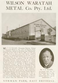 <span class="caption-caption">Wilson Waratah Metal Co Pty Ltd, Norman Park, East Brisbane</span>. <br />From <span class="caption-book">Brisbane, Australia's Sunshine City, Souvenir Commemorating the Visit of HRH The Dule of Gloucester</span>, <span class="caption-creator">Brisbane City Council</span>, Brisbane, 1934, collection of <span class="caption-contributor">Centre for the Government of Queensland</span>.
