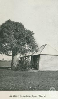 <span class="caption-caption">An early homestead, Roma district</span>. <br />From <span class="caption-book">Australia Unlimited</span>, <span class="caption-creator">Edwin J Brady</span>, <span class="caption-publisher">George Robertson & Co</span>, Melbourne, 1918, collection of <span class="caption-contributor">Centre for the Government of Queensland</span>.