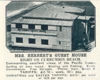 <span class="caption-caption">Mrs Herbert's Guest House, right on Currumbin Beach</span>. <br />From <span class="caption-book">Queensland Journey</span>, <span class="caption-creator">C.B. Christensen</span>, <span class="caption-publisher">Queensland Government Tourist Bureau</span>, Brisbane, 1938, collection of <span class="caption-contributor">Centre for the Government of Queensland</span>.