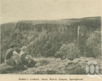 <span class="caption-caption">Rudder's Lookout, above Warrie Canyon, Springbrook</span>. <br />From <span class="caption-book">Penrod's 150 miles round Brisbane</span>, <span class="caption-creator">Penrod Guide Book Company</span>, Brisbane, 1956, collection of <span class="caption-contributor">Centre for the Government of Queensland</span>.