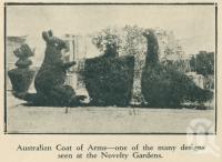 <span class="caption-caption">Australian Coat of Arms, Novelty Gardens, Bribie Island</span>. <br />From <span class="caption-book">Brisbane Bay Resorts</span>, <span class="caption-creator">Queensland Government Tourist Bureau</span>, Brisbane, 1933, collection of <span class="caption-contributor">Centre for the Government of Queensland</span>.