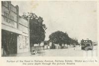 <span class="caption-caption">Flood in Railway Avenue, Railway Estate, showing Estate picture theatre, Townsville cyclone</span>, 1940. <br />Newspaper, collection of <span class="caption-contributor">John Young</span>.