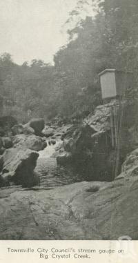 <span class="caption-caption">Townsville City Council's stream gauge on Big Crystal Creek</span>, 1940. <br />Newspaper, collection of <span class="caption-contributor">John Young</span>.