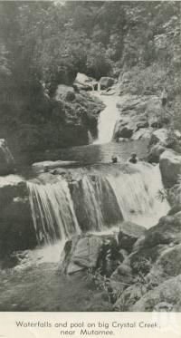 <span class="caption-caption">Waterfalls and pool on Big Crystal Creek near Mutarnee</span>, 1940. <br />Newspaper, collection of <span class="caption-contributor">John Young</span>.