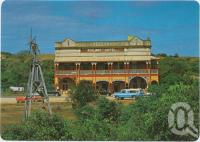 <span class="caption-caption">Railway Hotel, established 1902. Featuring wooden framed Windmill built from locally made bricks, Ravenswood</span>, c1970-2000. <br />Postcard, collection of <span class="caption-contributor">Murray Views Collection</span>.