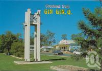 <span class="caption-caption">Mulgrave Street showing town clock in foreground, Gin Gin</span>, c1970-2000. <br />Postcard, collection of <span class="caption-contributor">Murray Views Collection</span>.