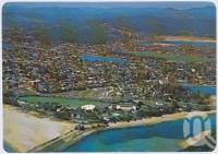 <span class="caption-caption">Aerial view of Tallebudgera, showing the creek and camp school</span>, c1970-2000. <br />Postcard, collection of <span class="caption-contributor">Murray Views Collection</span>.