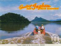 <span class="caption-caption">Tranquil waters of the Hinchinbrook Channel</span>, c1966. <br />Postcard folder by <span class="caption-publisher">GK Bolton</span>, collection of <span class="caption-contributor">Centre for the Government of Queensland MS</span>.